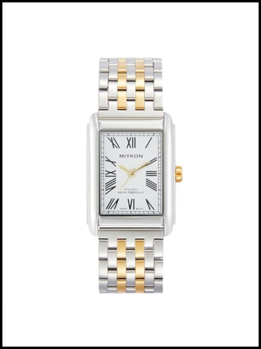 Miykon Men's Vintage Tank Dress Watch Stainless Steel Bracelet Water Resistant